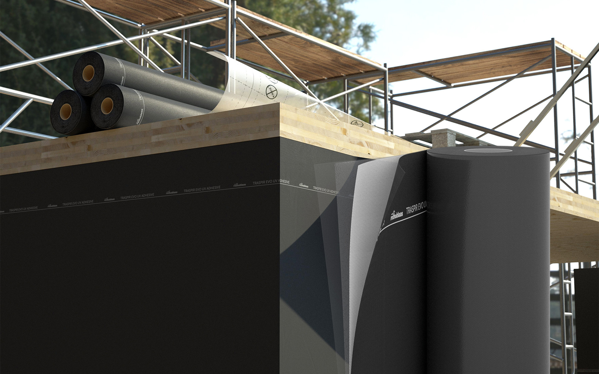TRASPIR EVO UV ADHESIVE breathable membrane for ventilated façades and building envelope protection